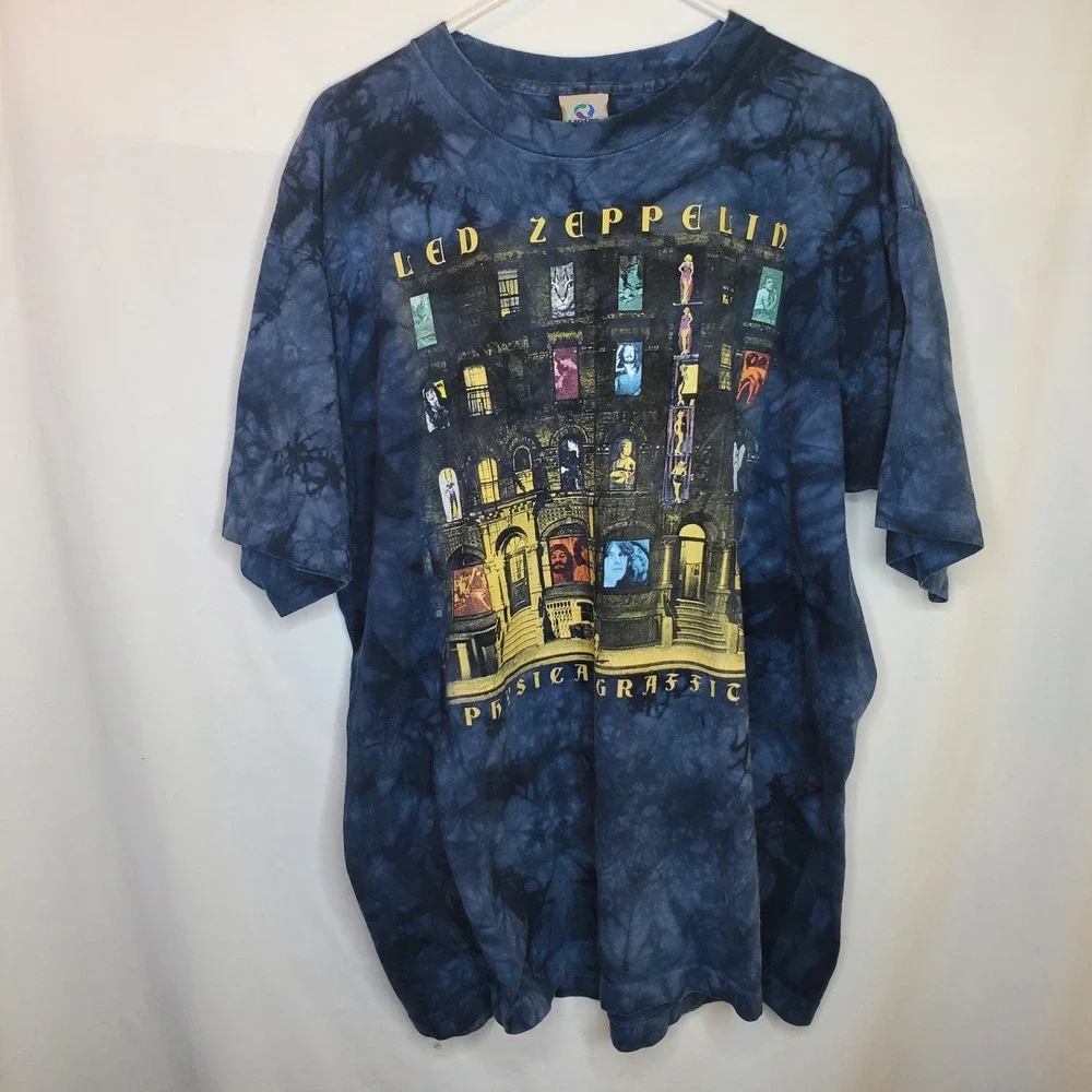 Led Zeppelin Physical Graffiti XL Single Stitch Liquid Blue Tie Dye Y2k 90s Tee